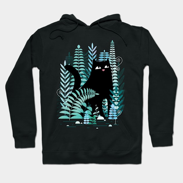 The Ferns (Black Cat on Green) Hoodie by littleclyde